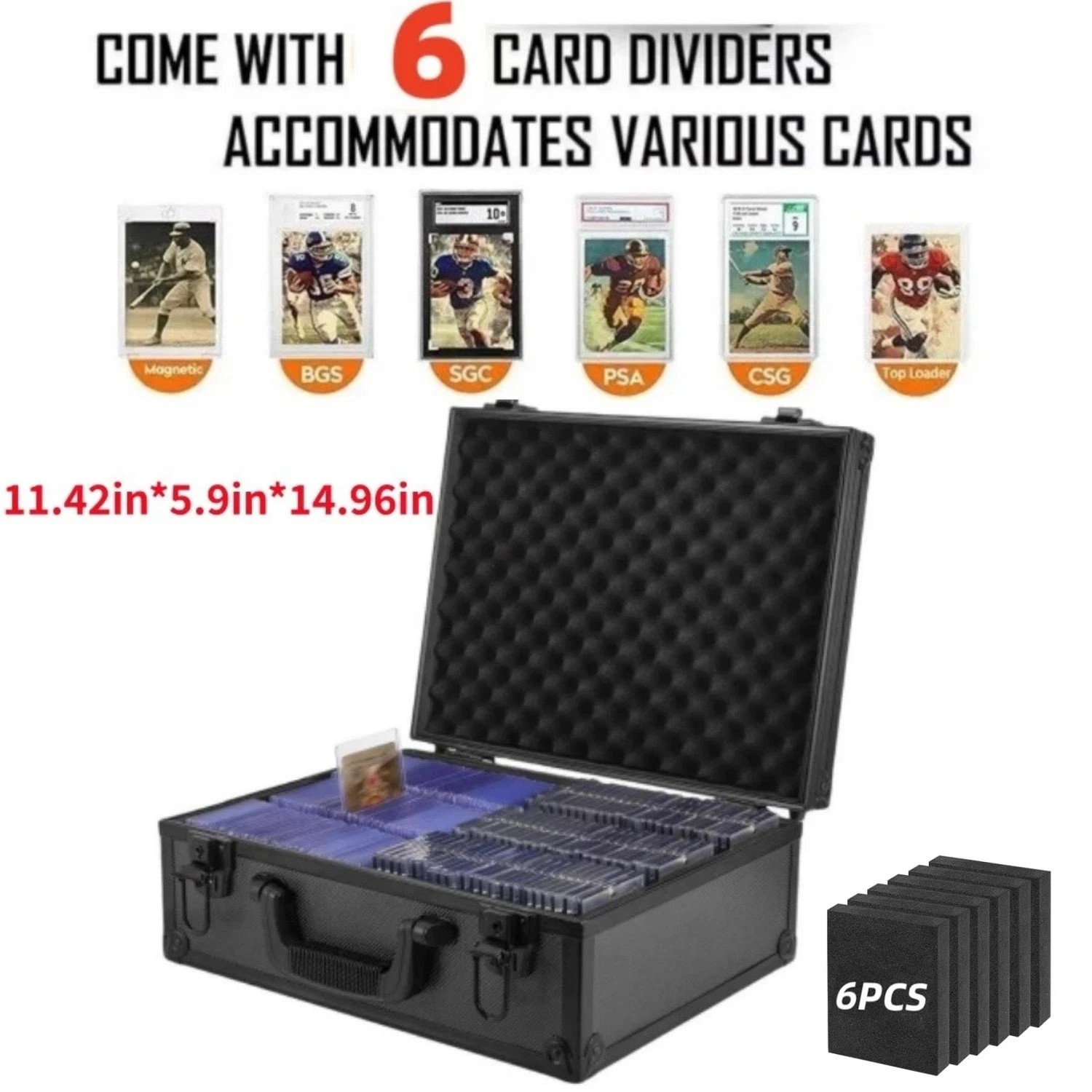 XL Toploader Graded Card Storage Box 6 Slots Sports Card Holder Case Key Lock