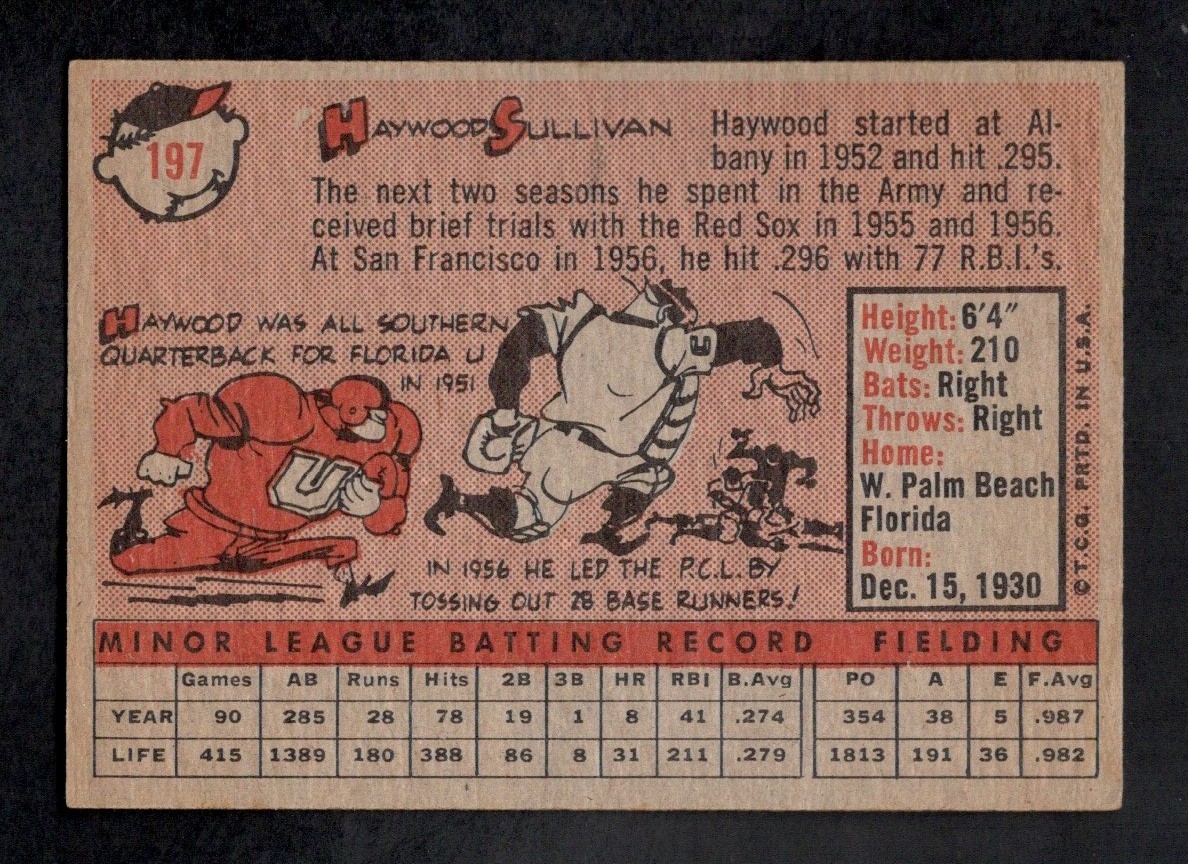 1958 Topps Baseball Card #197 Haywood Sullivan Boston Red Sox VG-EX+