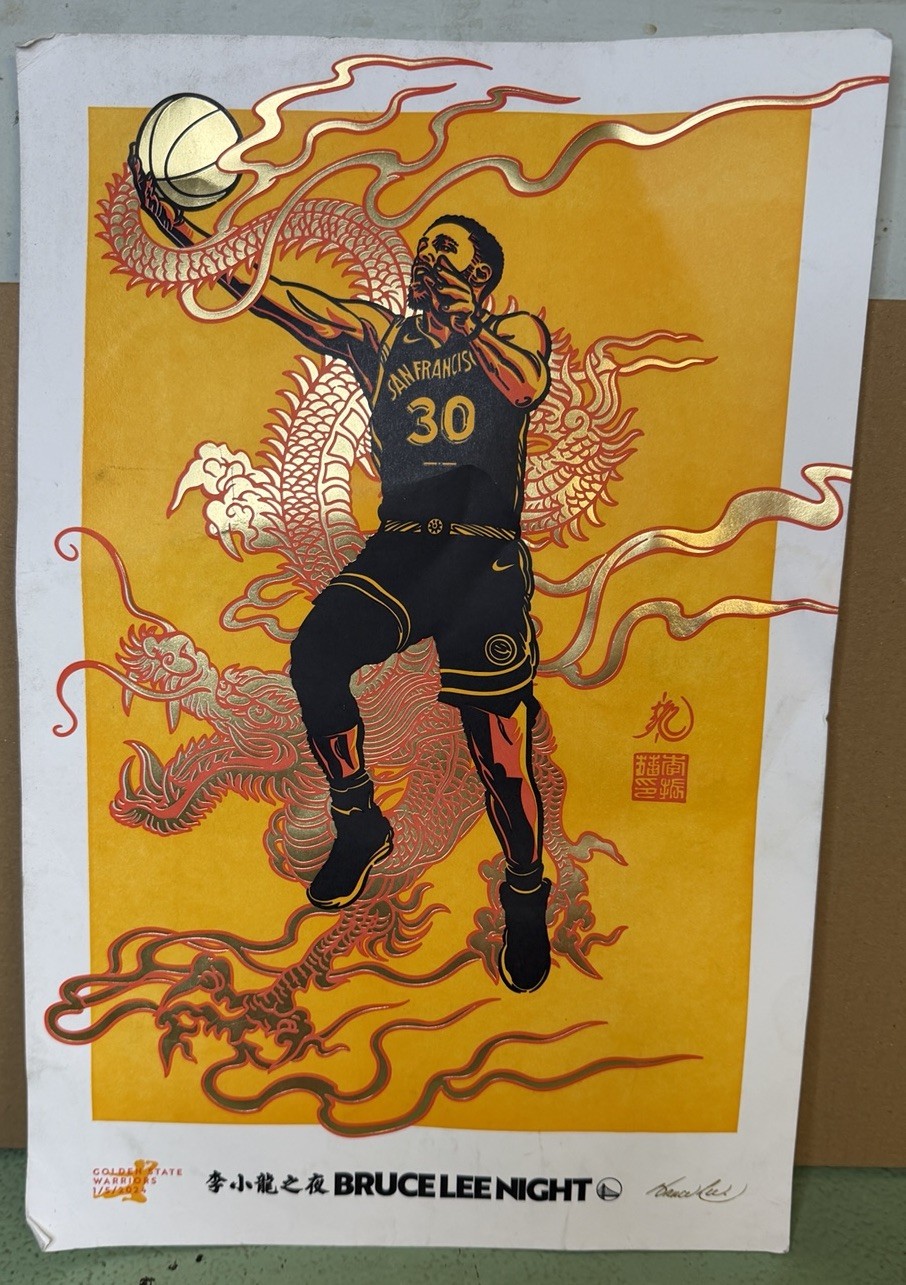 Stephen Curry Golden State Warriors Bruce Lee Night Poster 1/5/24 12×18 Dragon