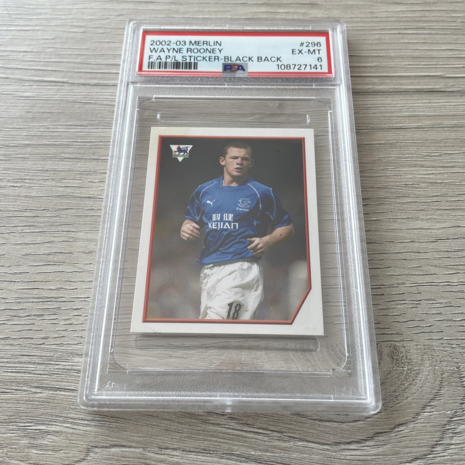 2003 Merlin Premier League #296 Wayne Rooney Rookie Sticker Black Back Rare PSA