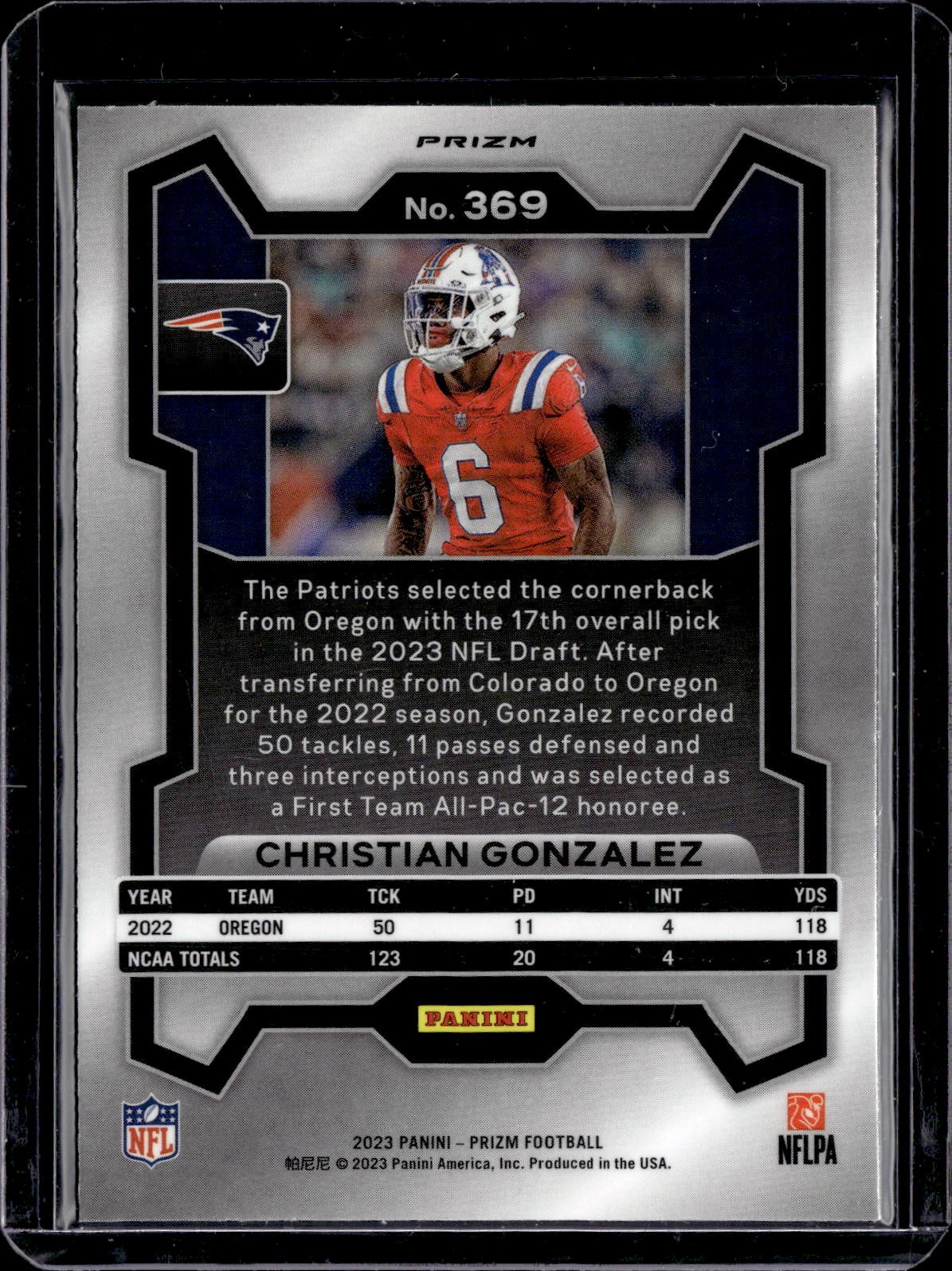 2023 Panini Prizm #369 Christian Gonzalez Purple Pulsar
