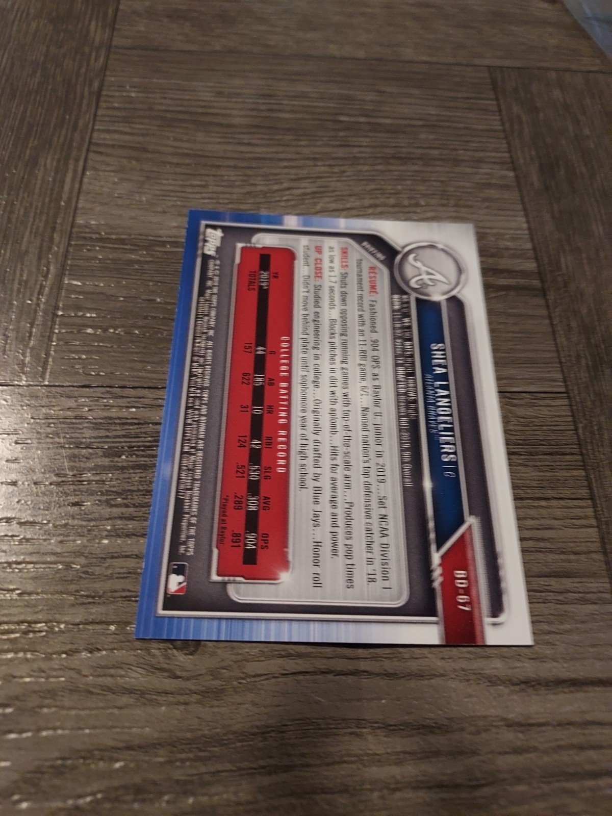 SHEA LANGELIERS 2019 BOWMAN DRAFT PAPER PURPLE ROOKIE CARD. #159/250.