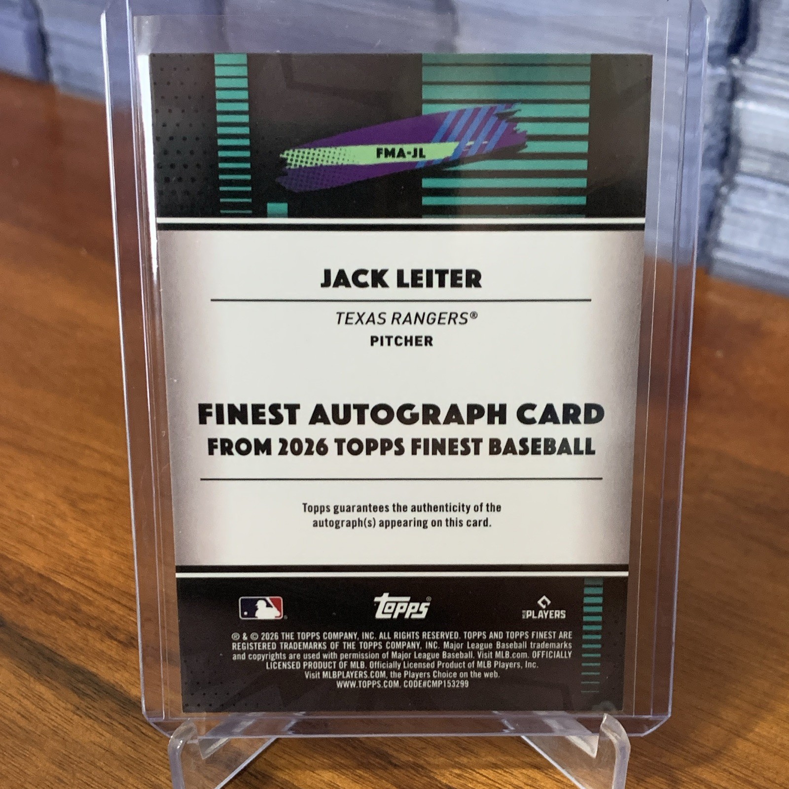 Topps Finest 2026 Jack Leiter Texas Rangers. Auto FMA-JL #104/150