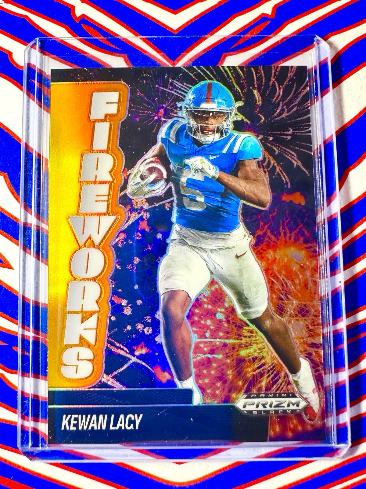 2025 Panini Prizm Black Kewan Lacy Fireworks Orange Prizm /49 #12 Ole Miss Rebel