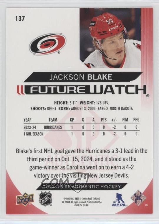 2024-25 SP Authentic Future Watch Limited Red Jackson Blake #137 Rookie RC 14sr