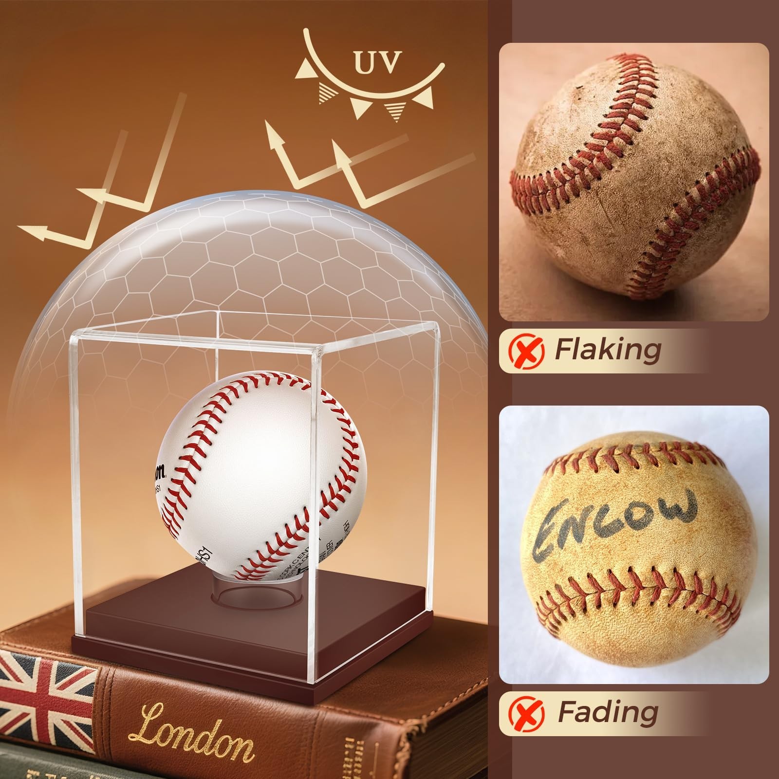Acrylic Baseball Display Case with UV Protection, Autograph Holder & Wooden Base