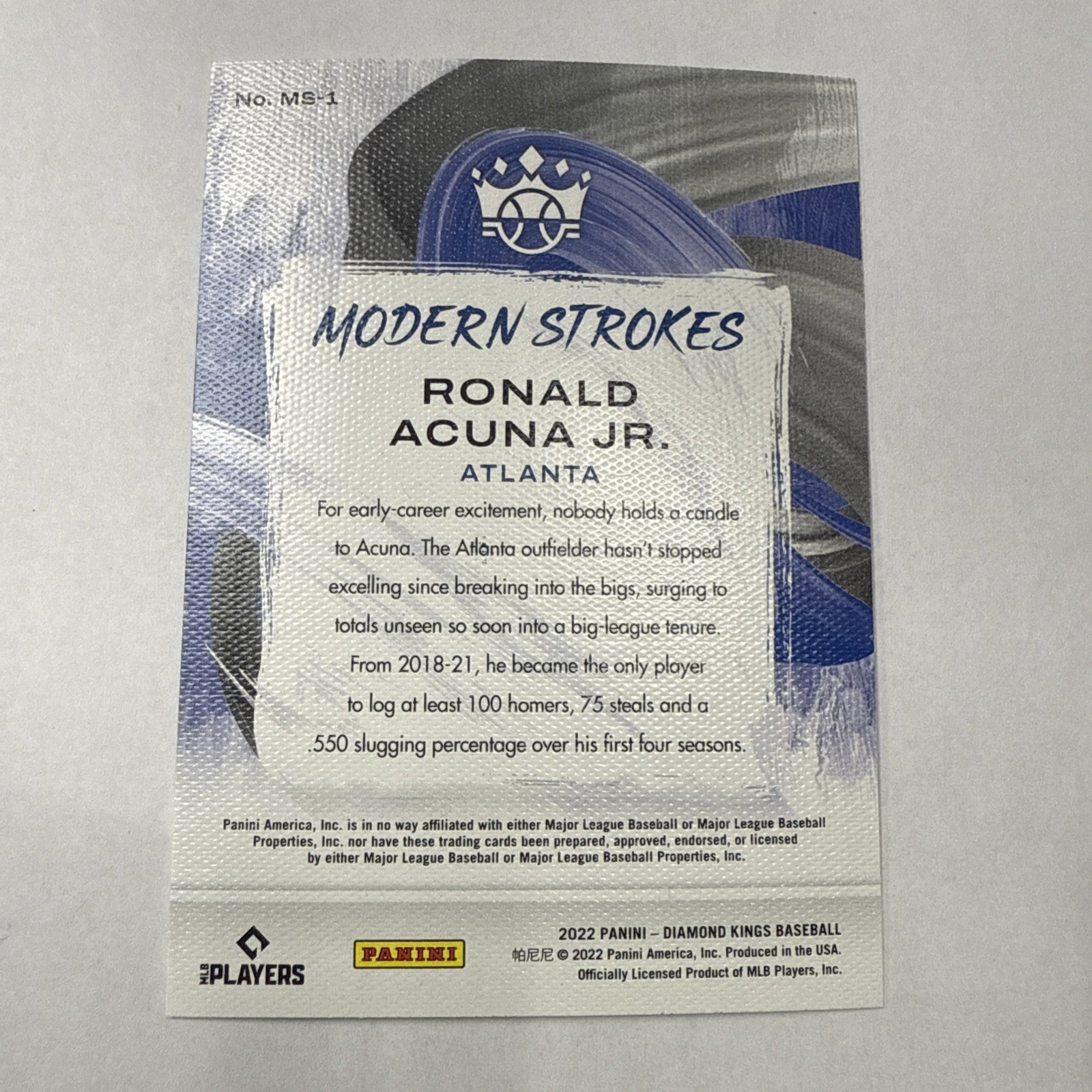 2022 Panini Diamond Kings Ronald Acuna Jr Modern Strokes Insert No. MS-1