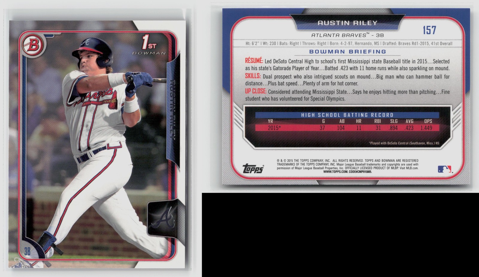 Austin Riley #157 2015 Bowman Draft Braves