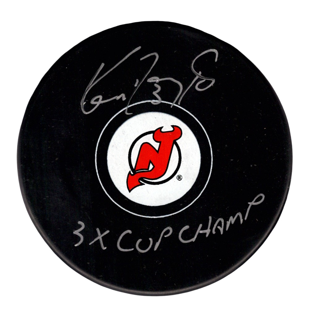 Ken Daneyko Signed New Jersey Devils Logo Puck w/ 3x Cup Champ JSA Witness COA