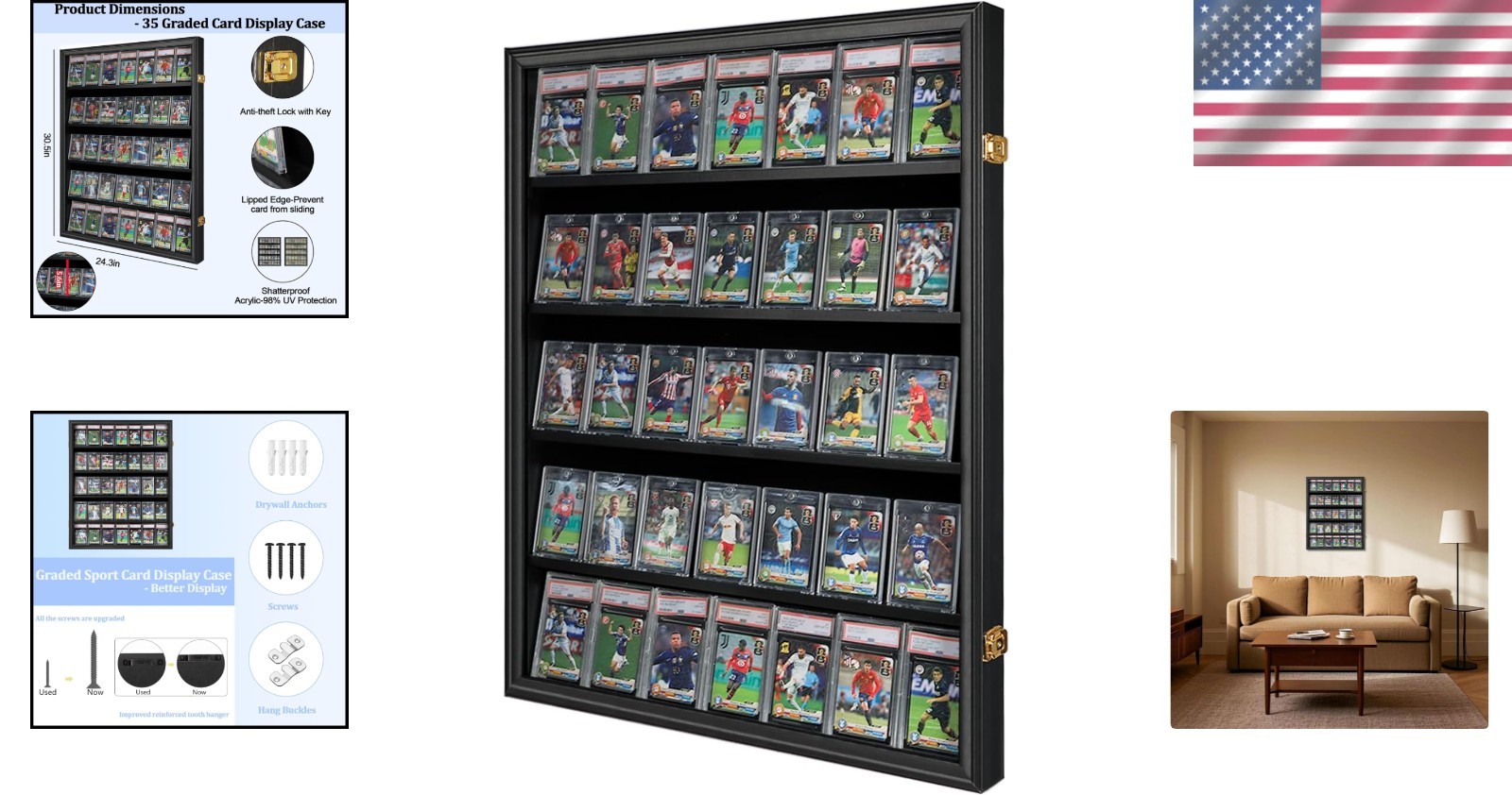 Elegant Black 35-Card Display Case with UV Protection for Your Collectibles