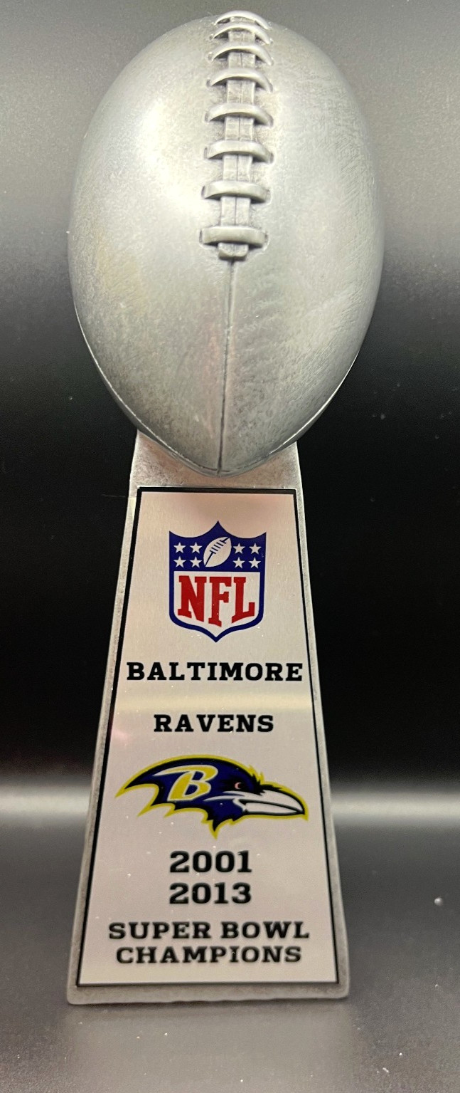 10″ BALTIMORE RAVENS SUPER BOWL TROPHY LOMBARDI STYLE SILVER TONE HVY RESIN
