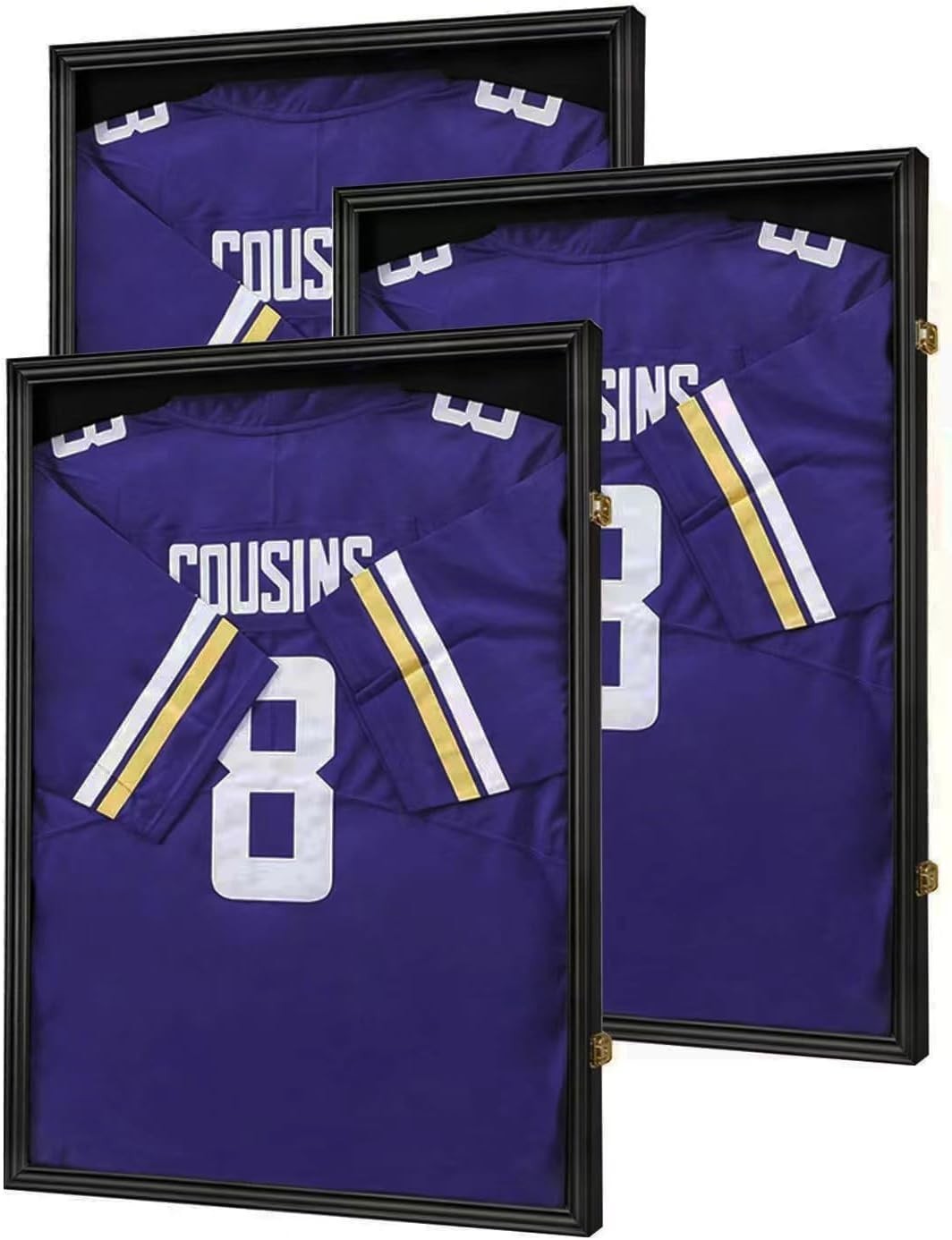 Jersey Display Case 3 Pack Large Shadow Box Lockable UV Protection Black Frame