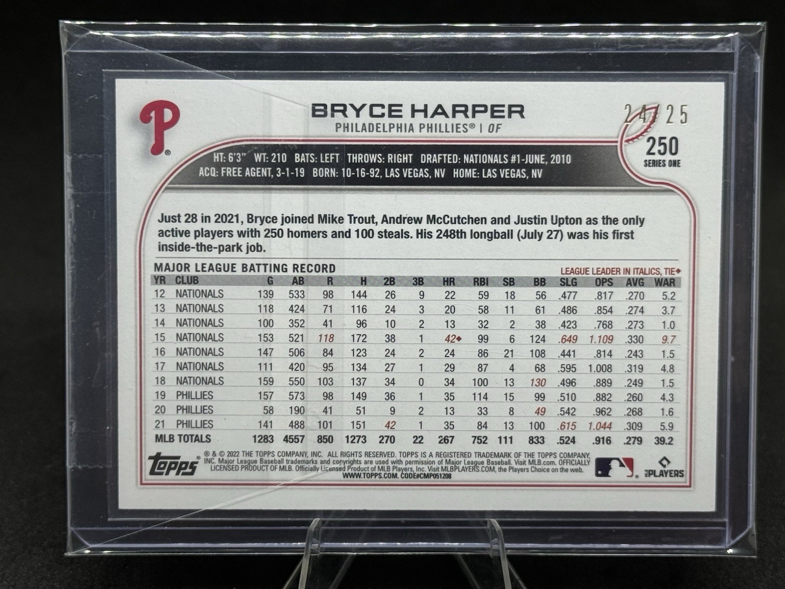 2022 Topps 1st Edition Bryce Harper Black Foil 24/25 #250 Phillies