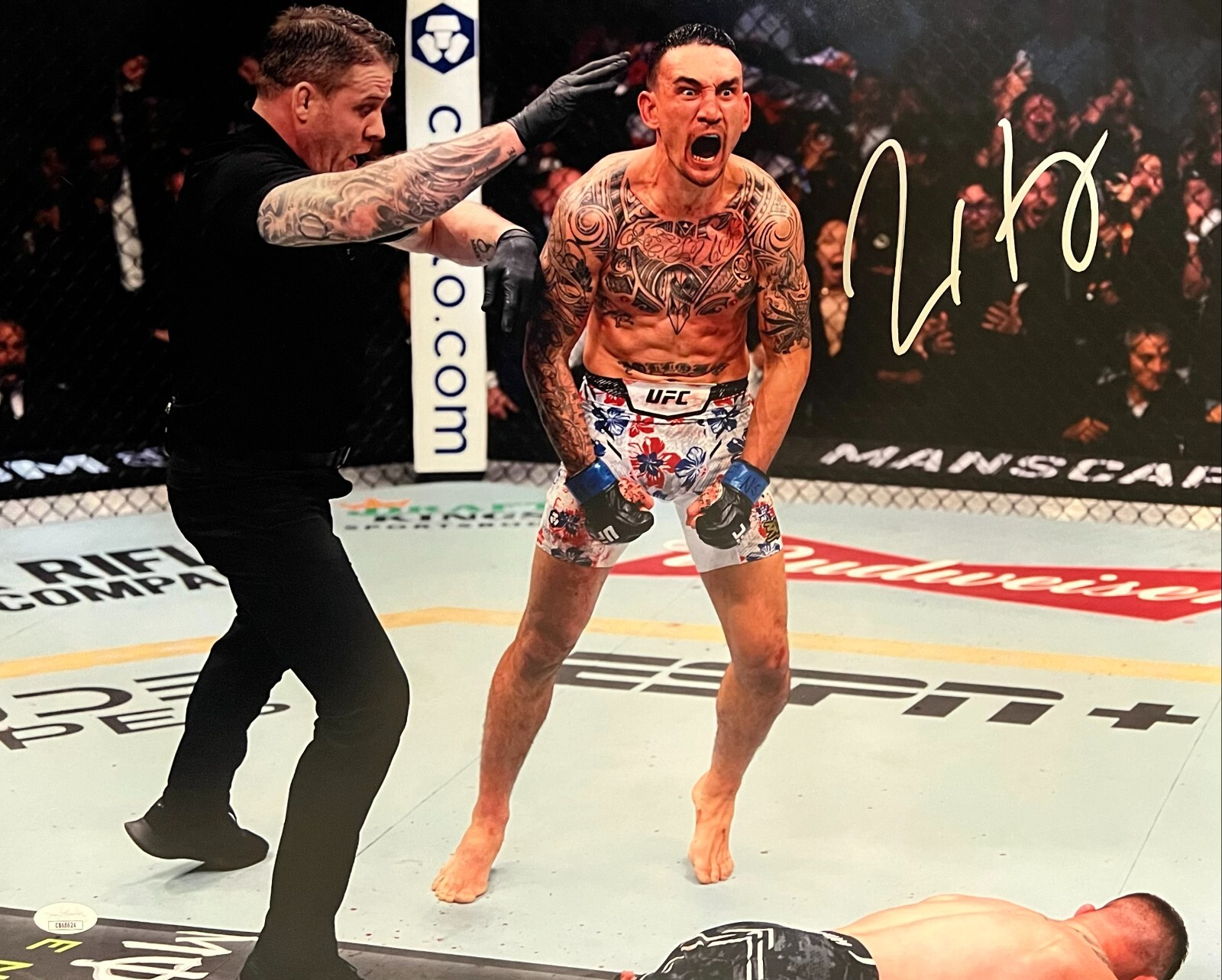 Max Holloway autographed signed 16×20 photo UFC Blessed JSA COA Justin Gaethje