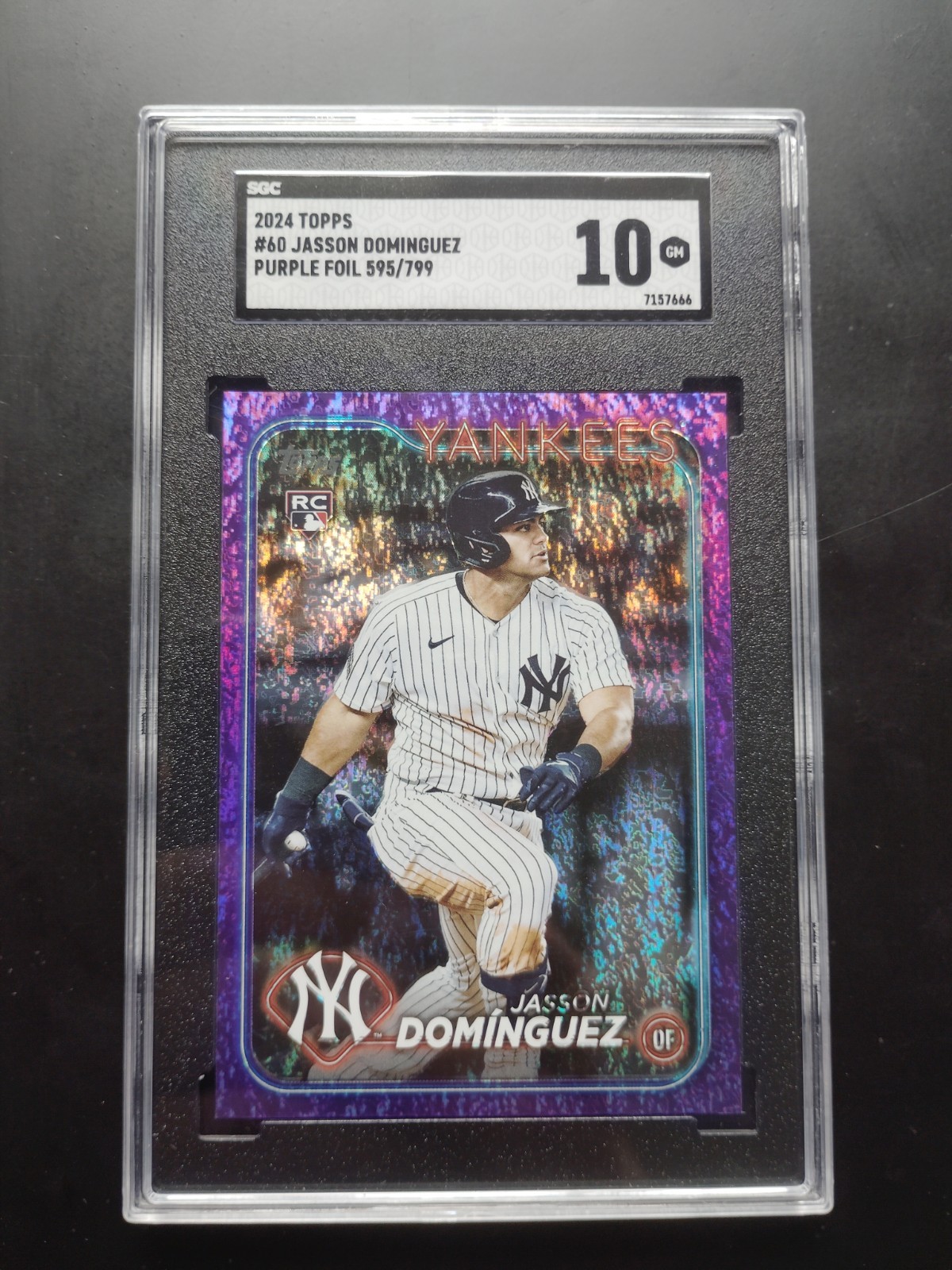 2024 Jasson Dominguez Topps Series 1 Purple Foil Dots #595/799 SGC 10 Psa