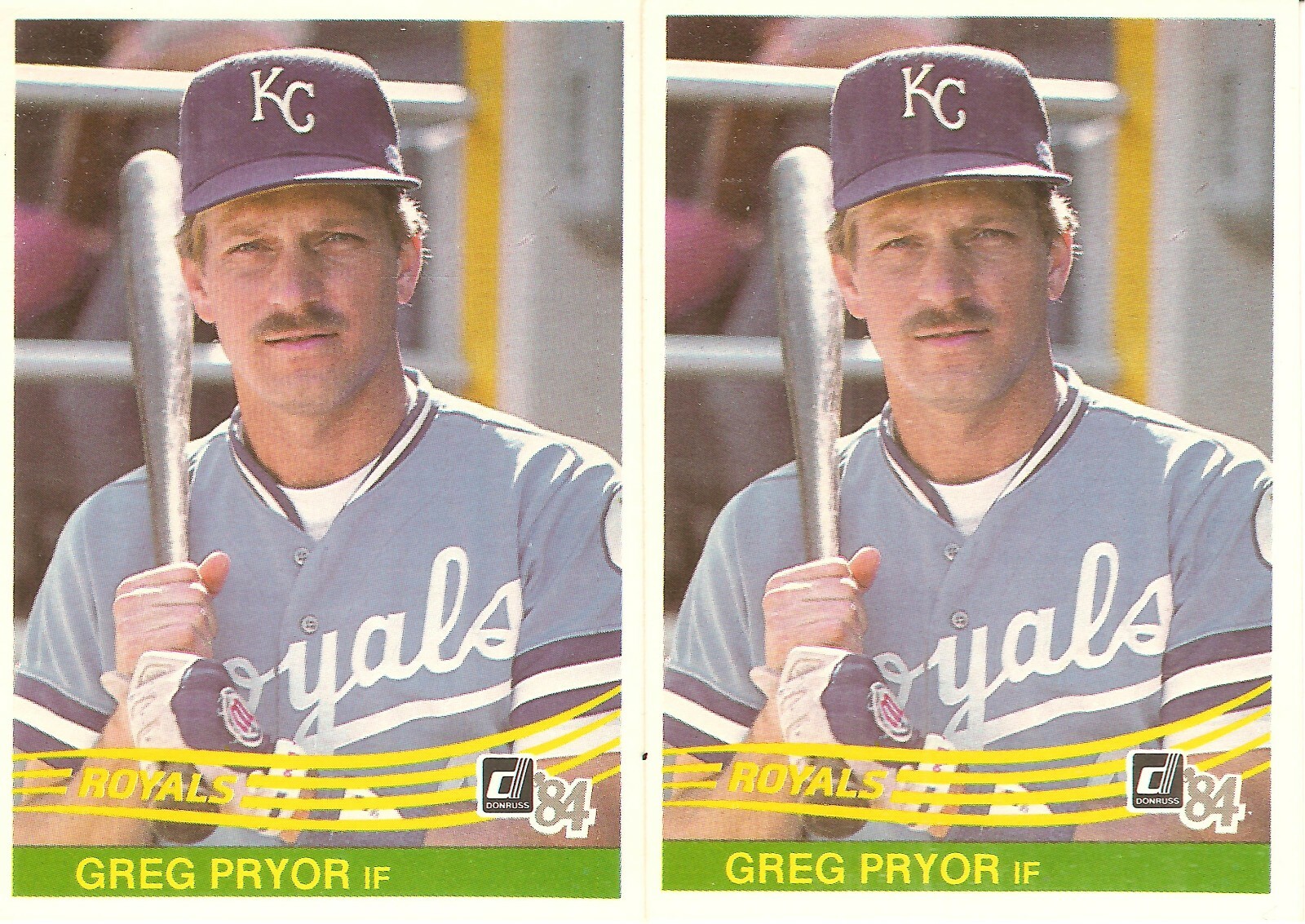 2 CARD 1984 DONRUSS GREG PRYOR BASEBALL CARD LOT #374