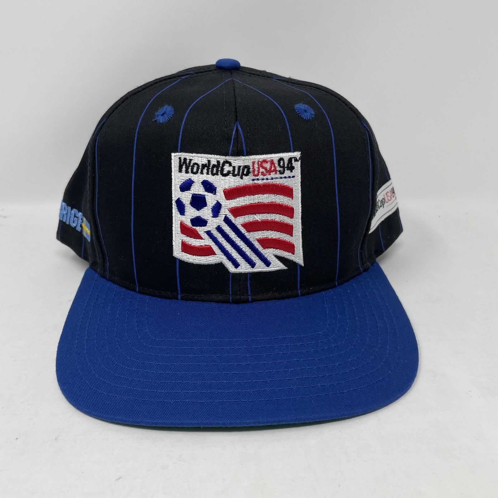 Vintage Sweden Hat Cap Snap Back Mens One Size Black Blue World Cup USA 94 90s