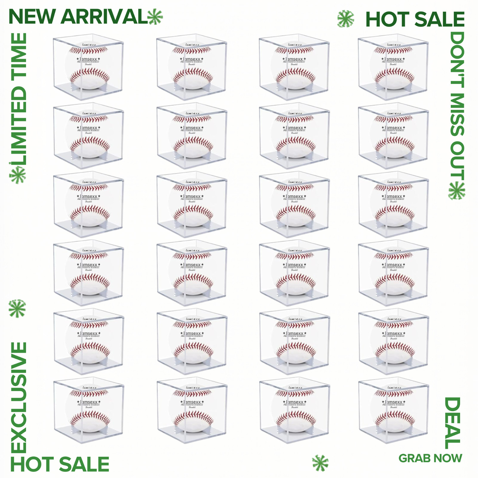 NEW 24 Pack Baseball Display Cases UV Protected Clear Acrylic Ball Cubes