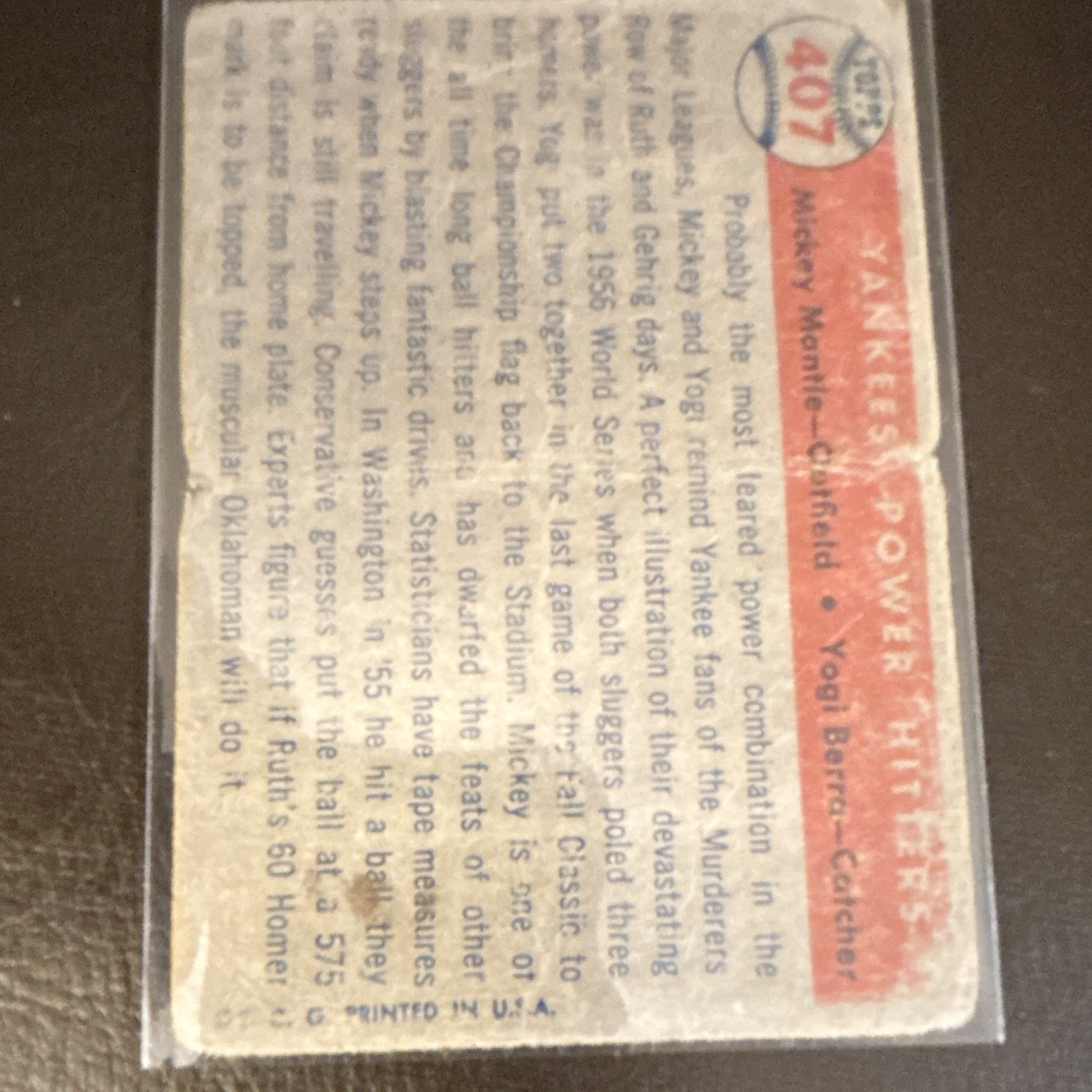 Topps 1957 Topps Base Set Mickey Mantle Yogi Berra Yankees’ Power Hitters #407