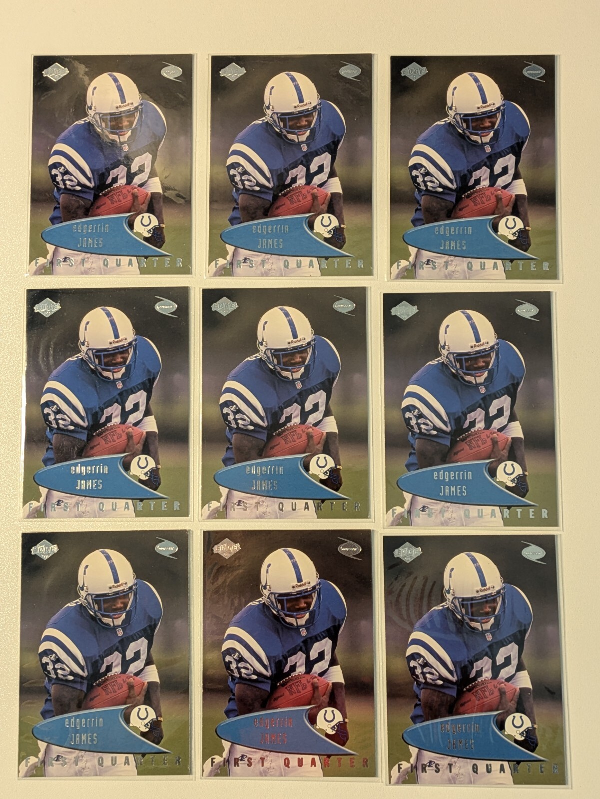 Nine (9) 1999 Collector’s Edge Odyssey #65 Edgerrin James RC Indianapolis Colts