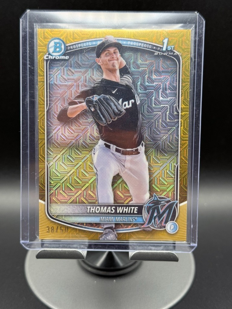 2025 Bowman Chrome Thomas White Gold Mojo #BCP-69 /50 Miami Marlins