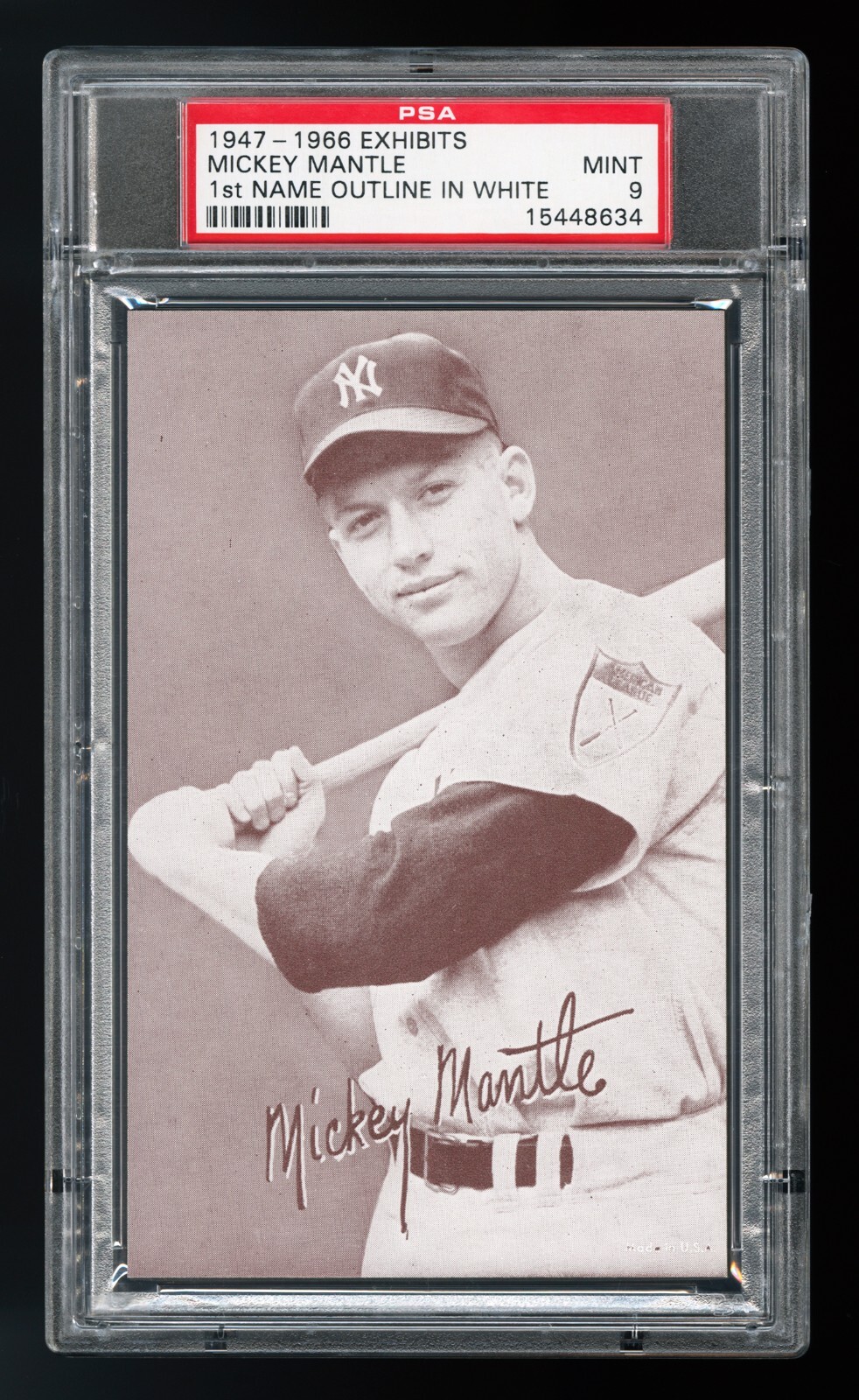 1947-66 Exhibit Mickey Mantle 1st Name White PSA 9 From Cello Pack – Full Sized