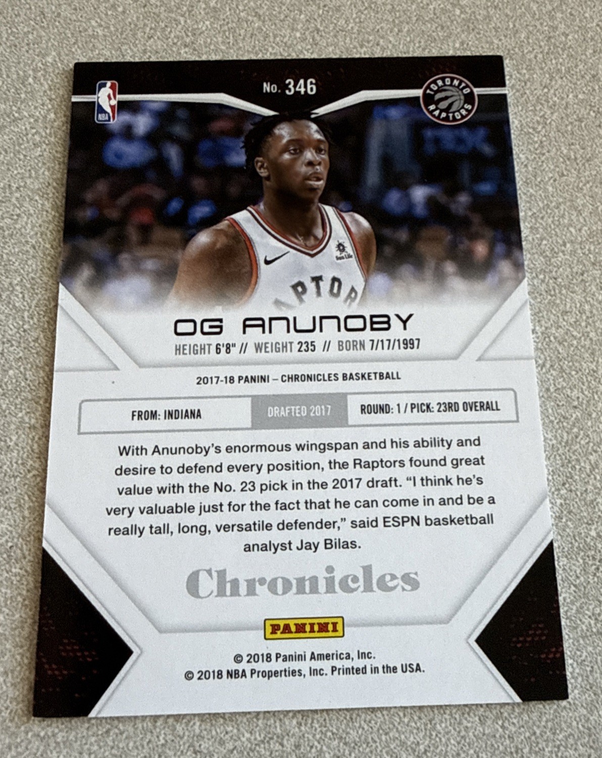 2017-18 Panini Chronicles – Momentum OG Anunoby #346 Red /249 (RC)