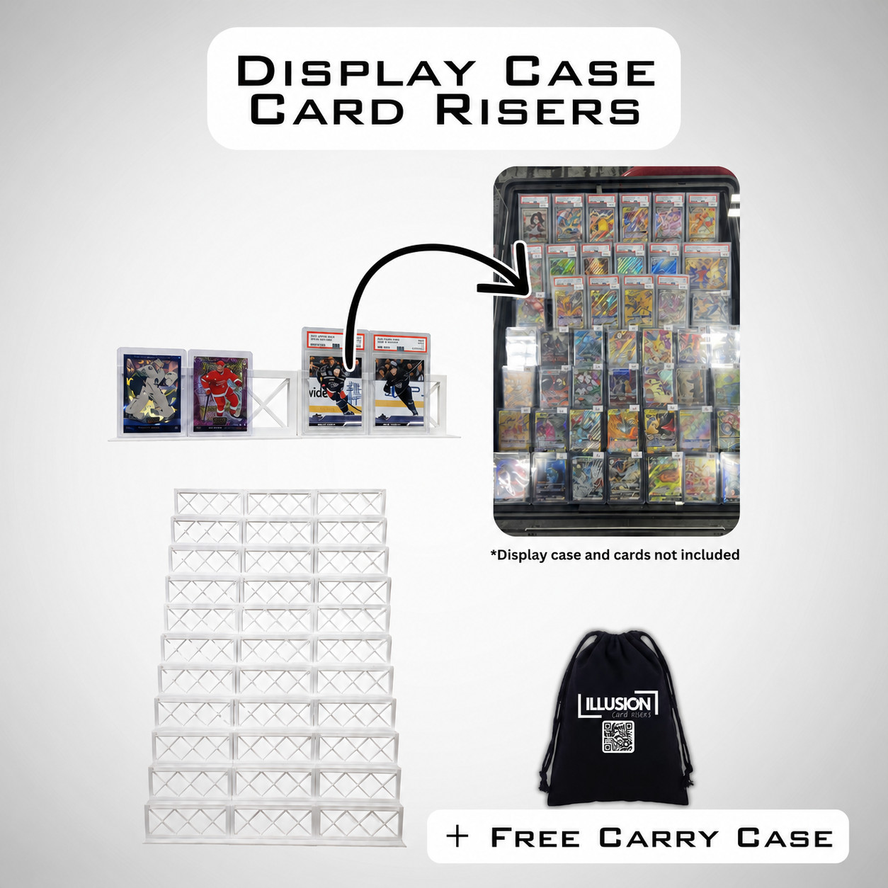 Display Case Card Risers Stands – For Zion Cases -Color White – 27 Risers!