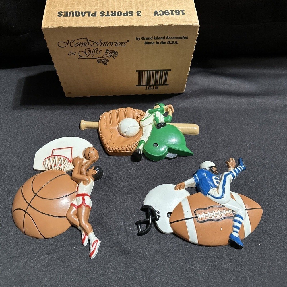 Vtg Burwood Wall Hanging Sports Plaques Lot 3 Football Baseball Basketball NEW