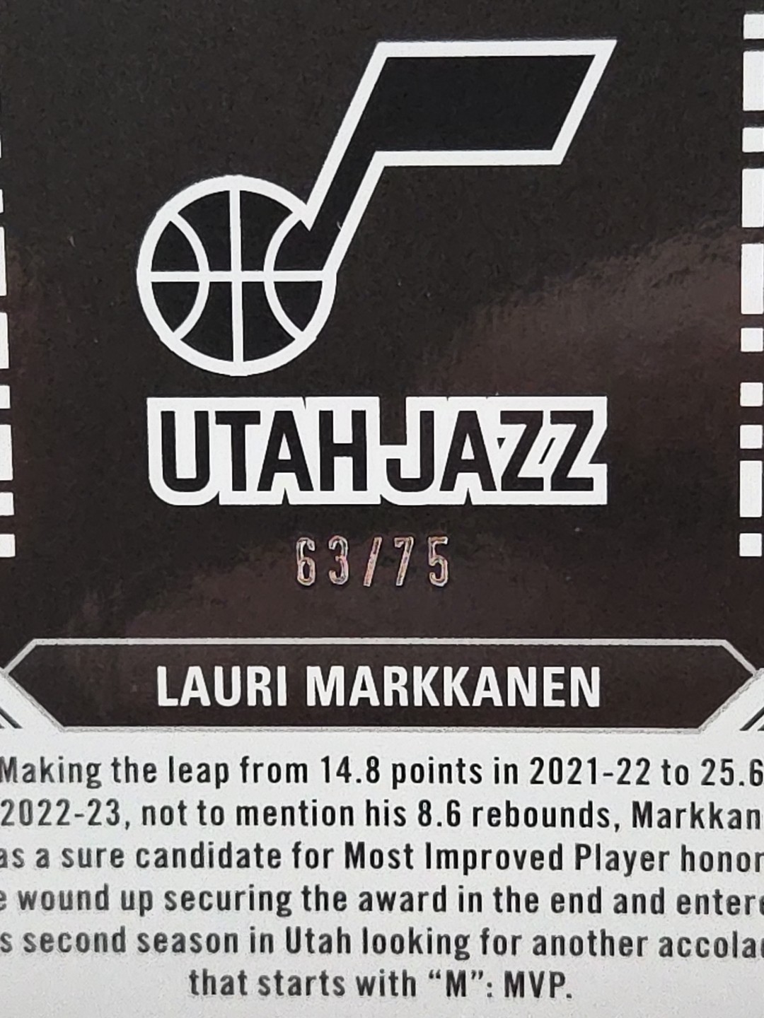LAURI MARKKANEN 2023-24 Panini Contenders Optic Basketball Auto PT-LMU /75 JAZZ