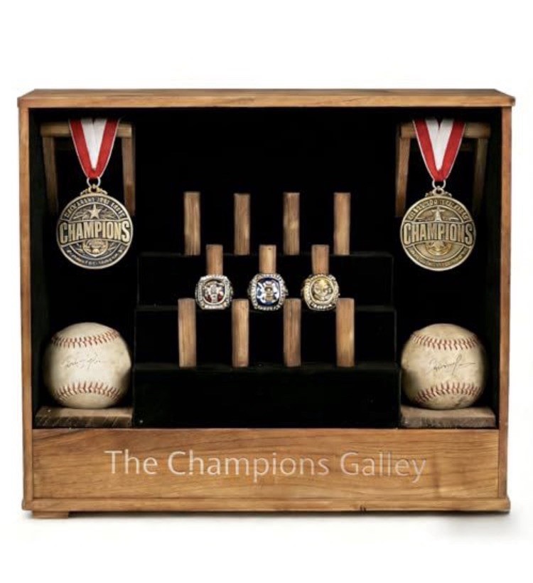 11-Post Baseball Ring Display Case, Step Design Wall Mount or Tabletop, Showcase