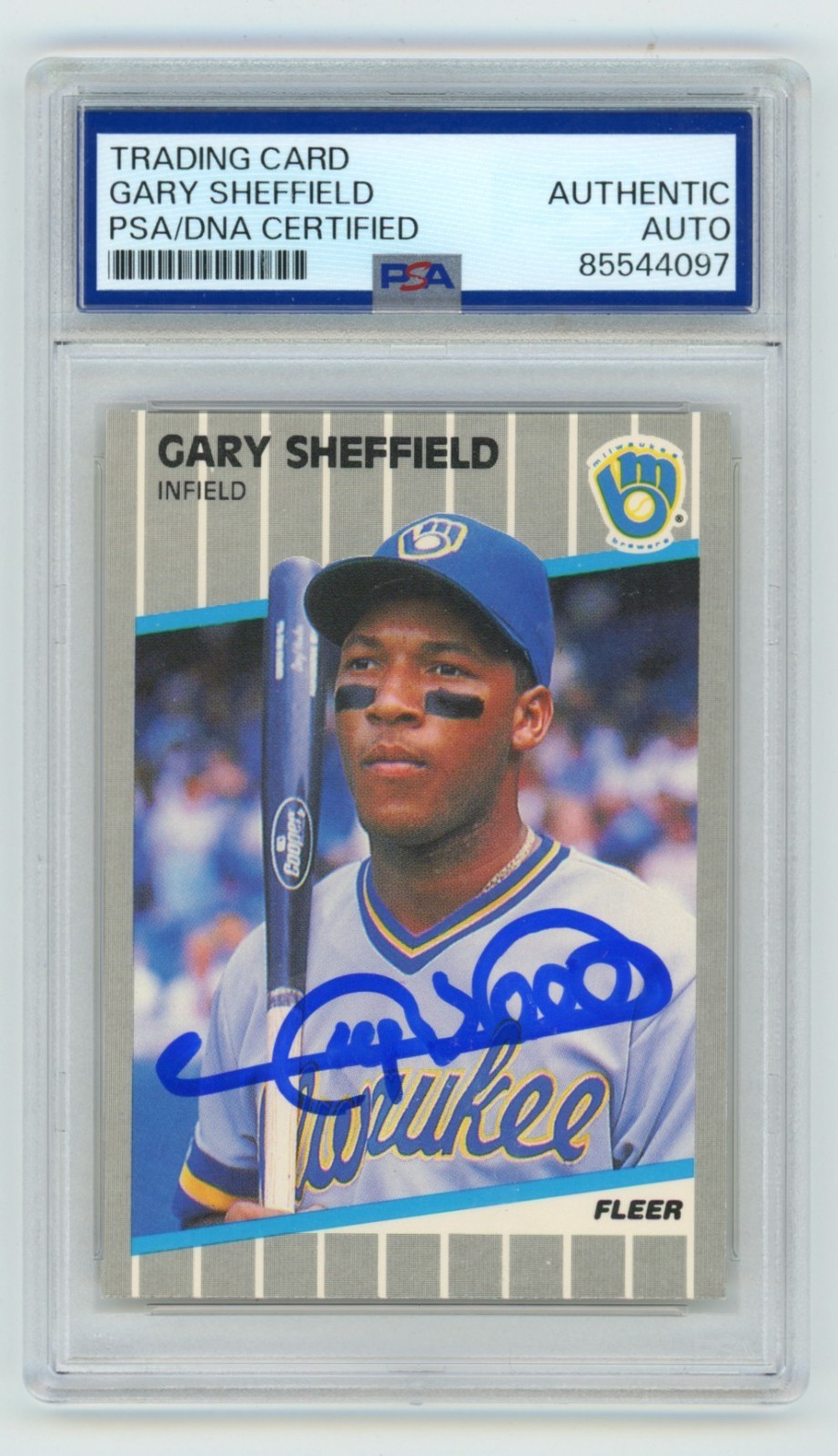 Gary Sheffield 1989 Fleer #196 Signed Rookie RC PSA Authentic Auto Brewers