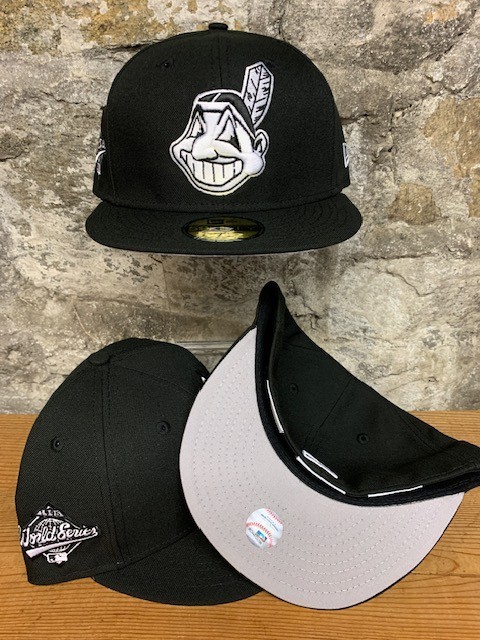 Cleveland Indians Wahoo Black New Era Fitted Club 59Fifty Hat White Custom NEW