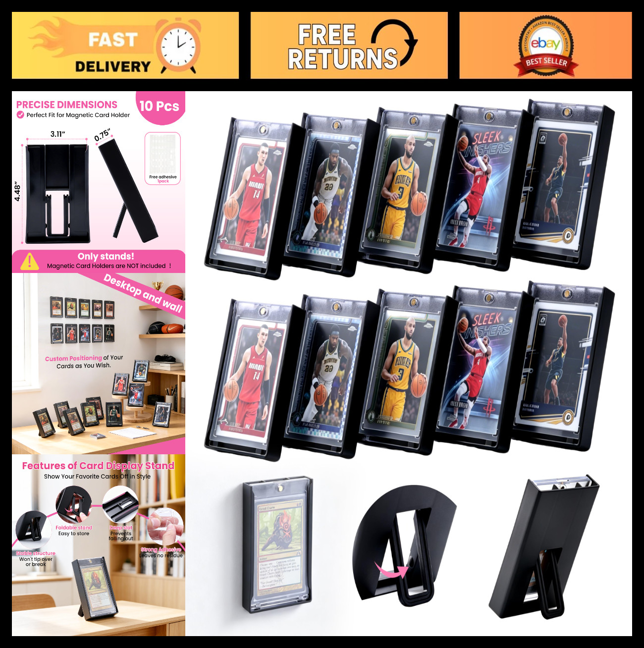 10 Pcs Magnetic Card Display Case – Wall Mount & Tabletop Stand for Trading Card