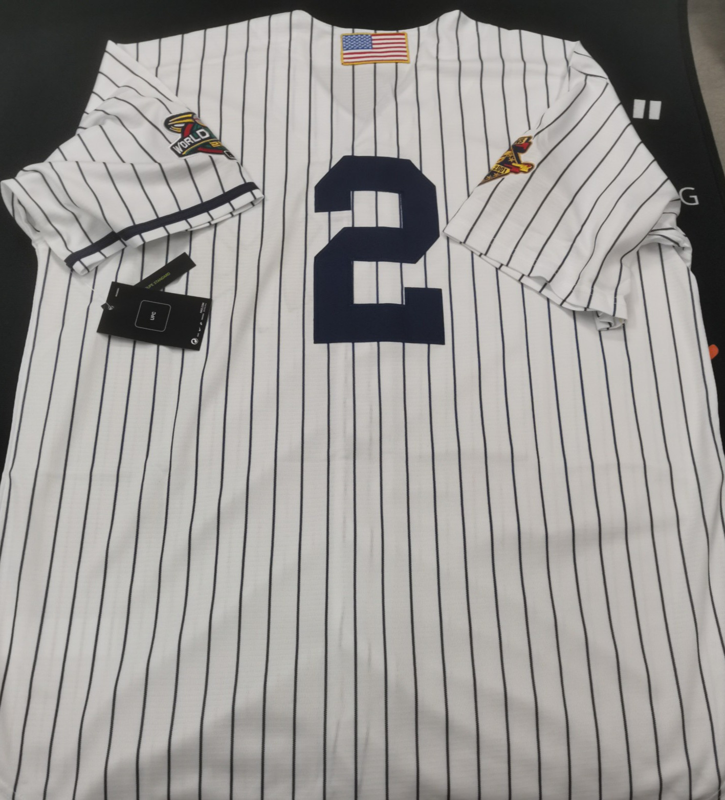 Derek Jeter #2 NYY Throwback White Stripe Sewn Stitched Jersey.