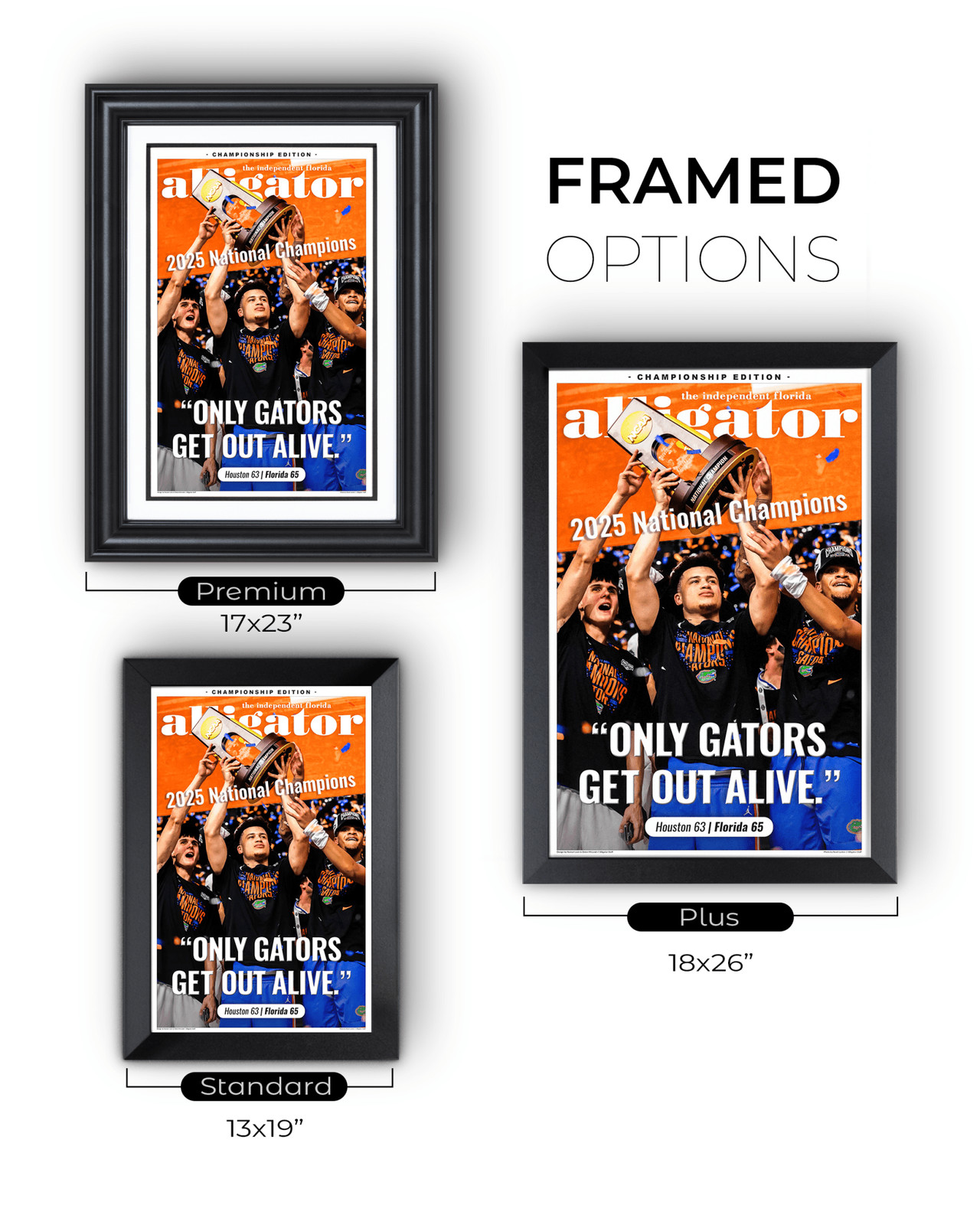2025 Florida Gators NCAA Champions – “Only Gators Get Out Alive” Framed Alligato