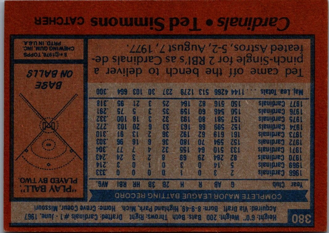 1978 Topps #380 Ted Simmons
