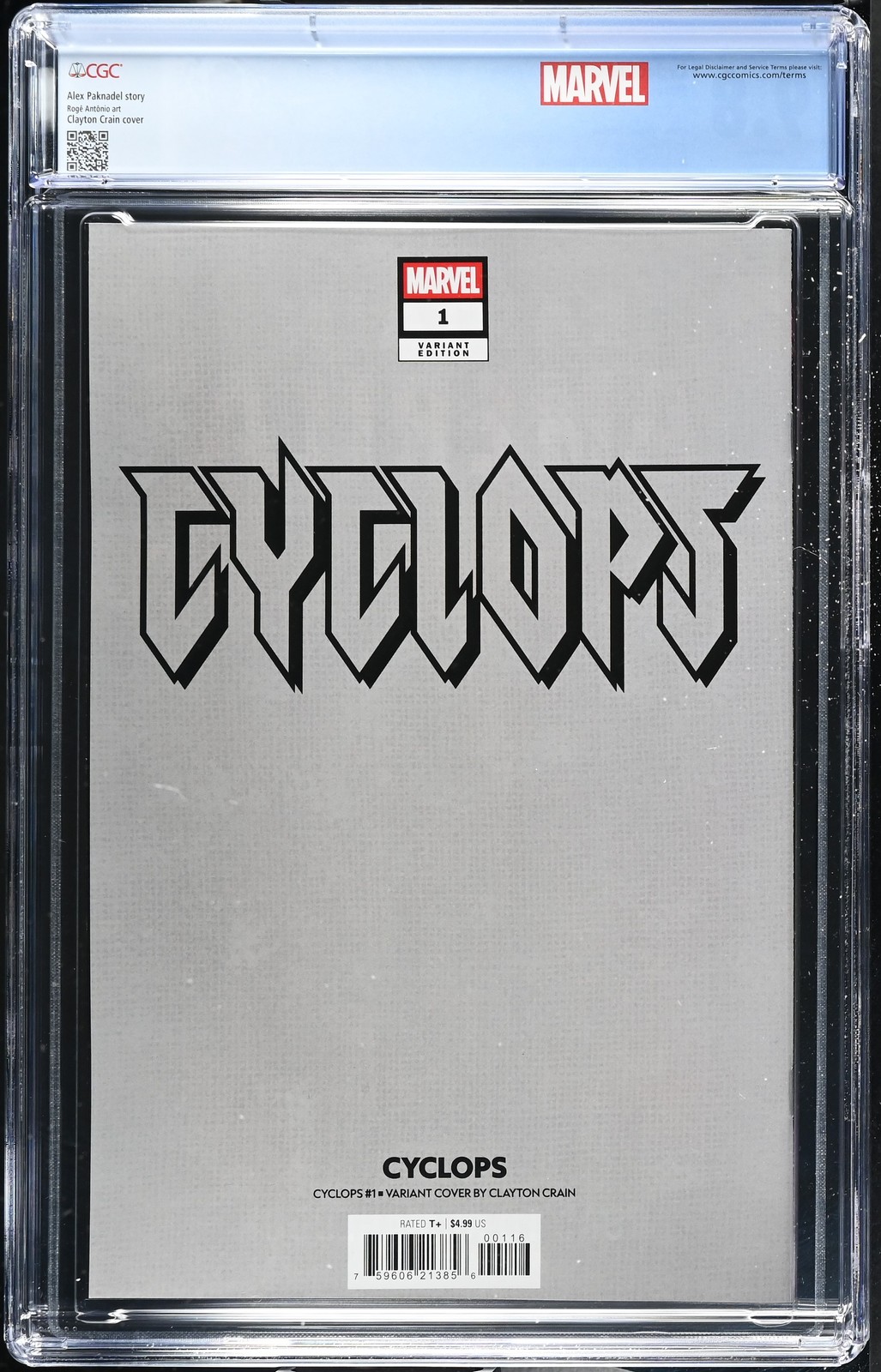 CYCLOPS #1 CRAIN “VIRGIN” EDITION CGC 9.8 WHITE CLAYTON CRAIN ALEX PAKNADEL