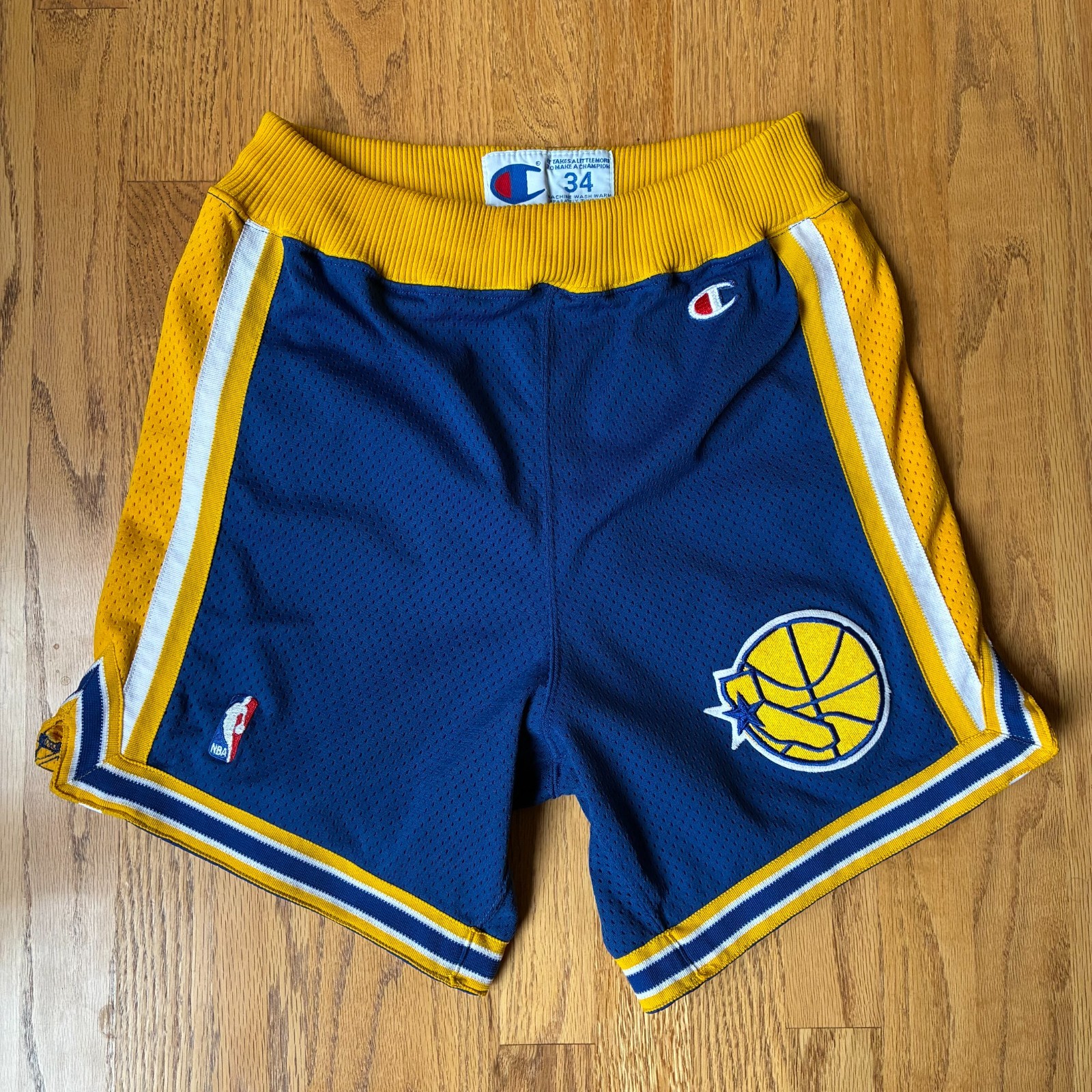 VTG 90s GOLDEN STATE WARRIORS Authentic Champion PRO CUT Game Shorts nba sz 34 S