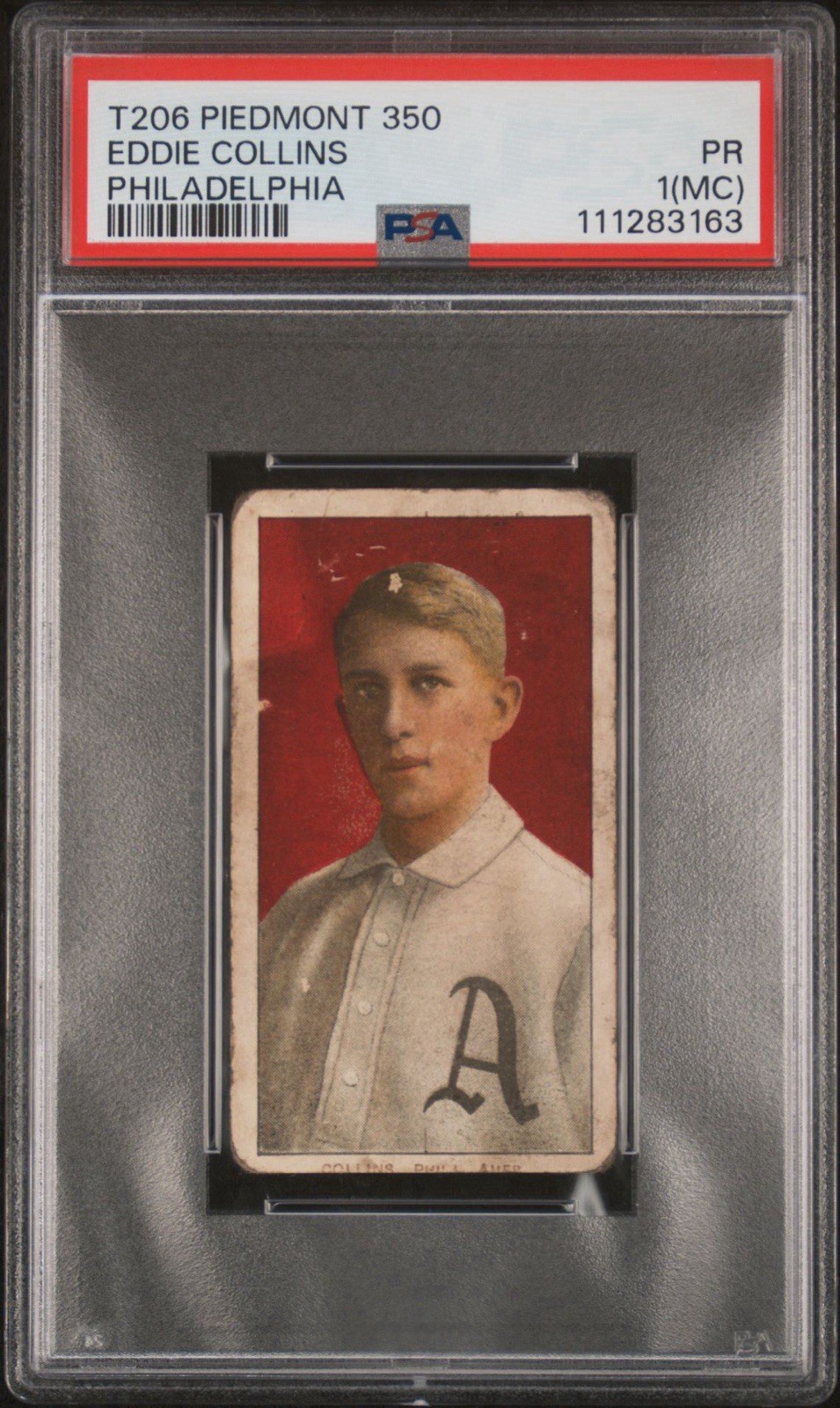 CENTERED – Eddie Collins T206 Piedmont 350 – PSA 1 (MC) – NEW GRADE – HOF