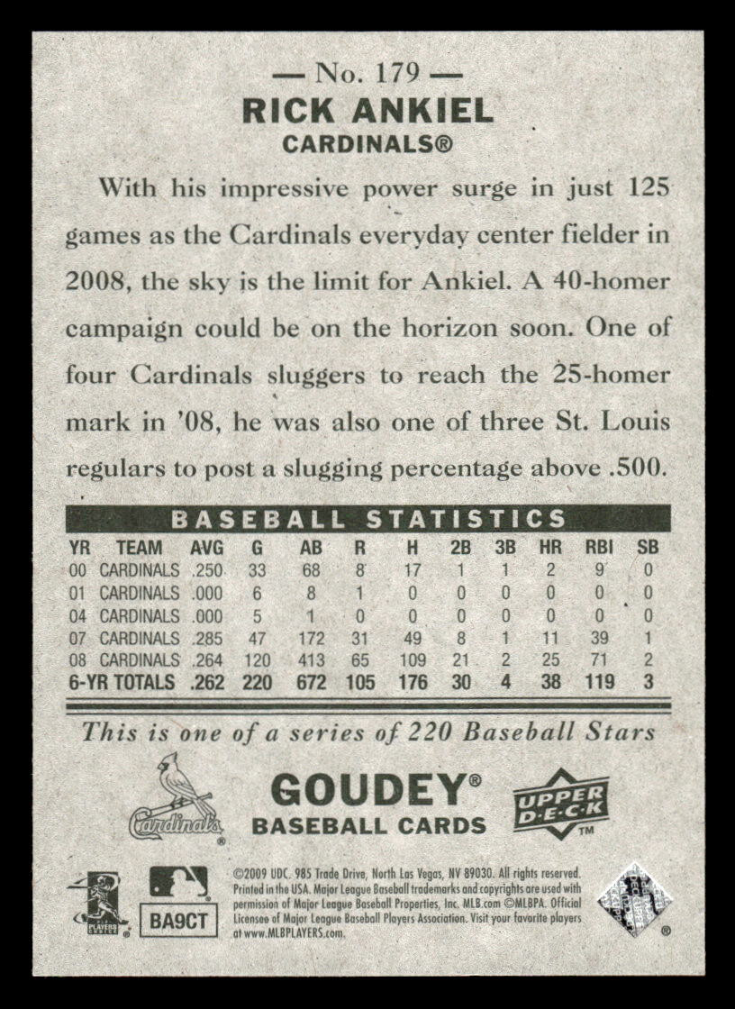 2009 Upper Deck Goudey #179 Rick Ankiel Card St. Louis Cardinals