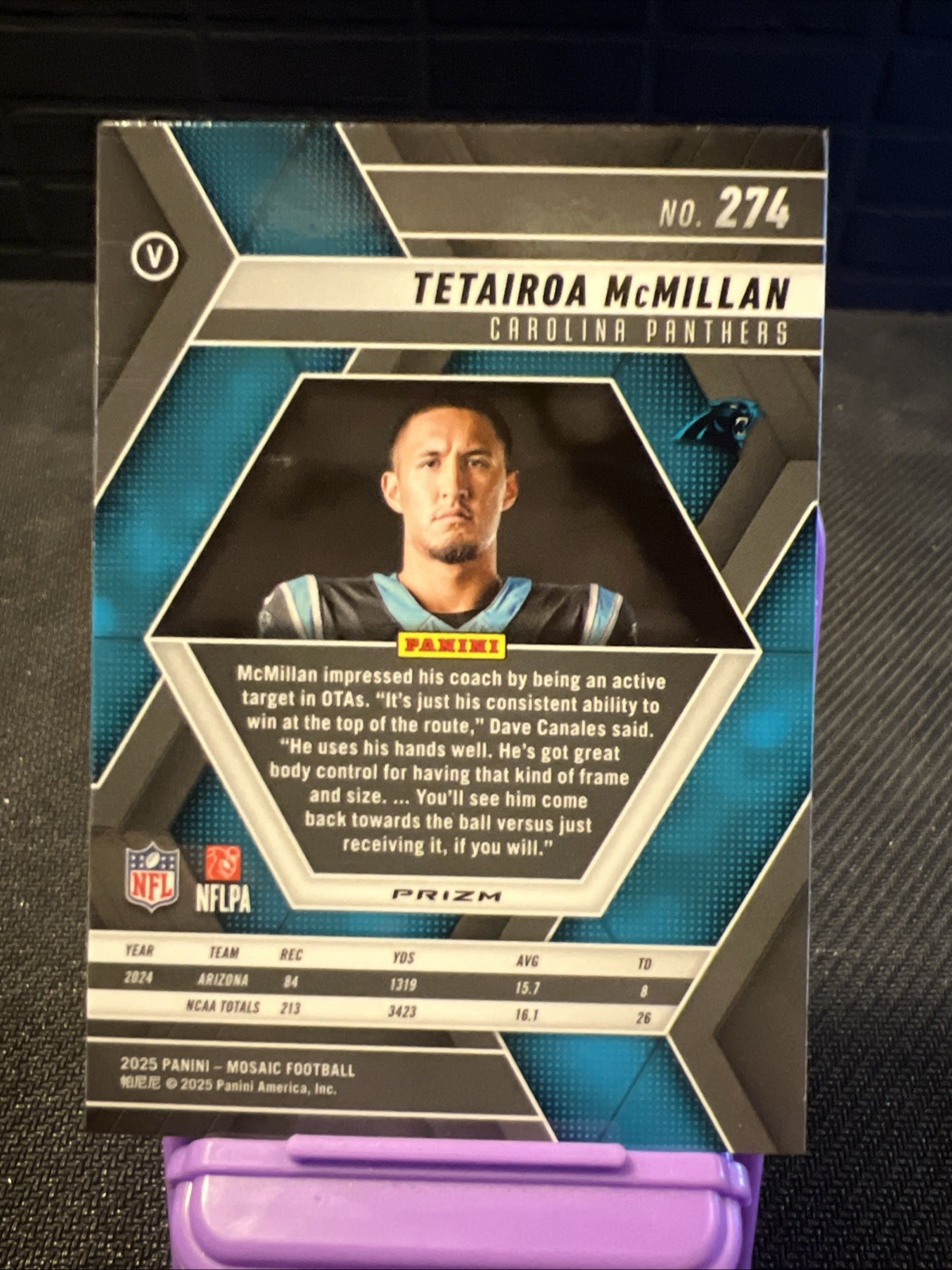2025 Panini Mosaic – Rookie Variations Tetairoa McMillan #274 Reactive Purple…