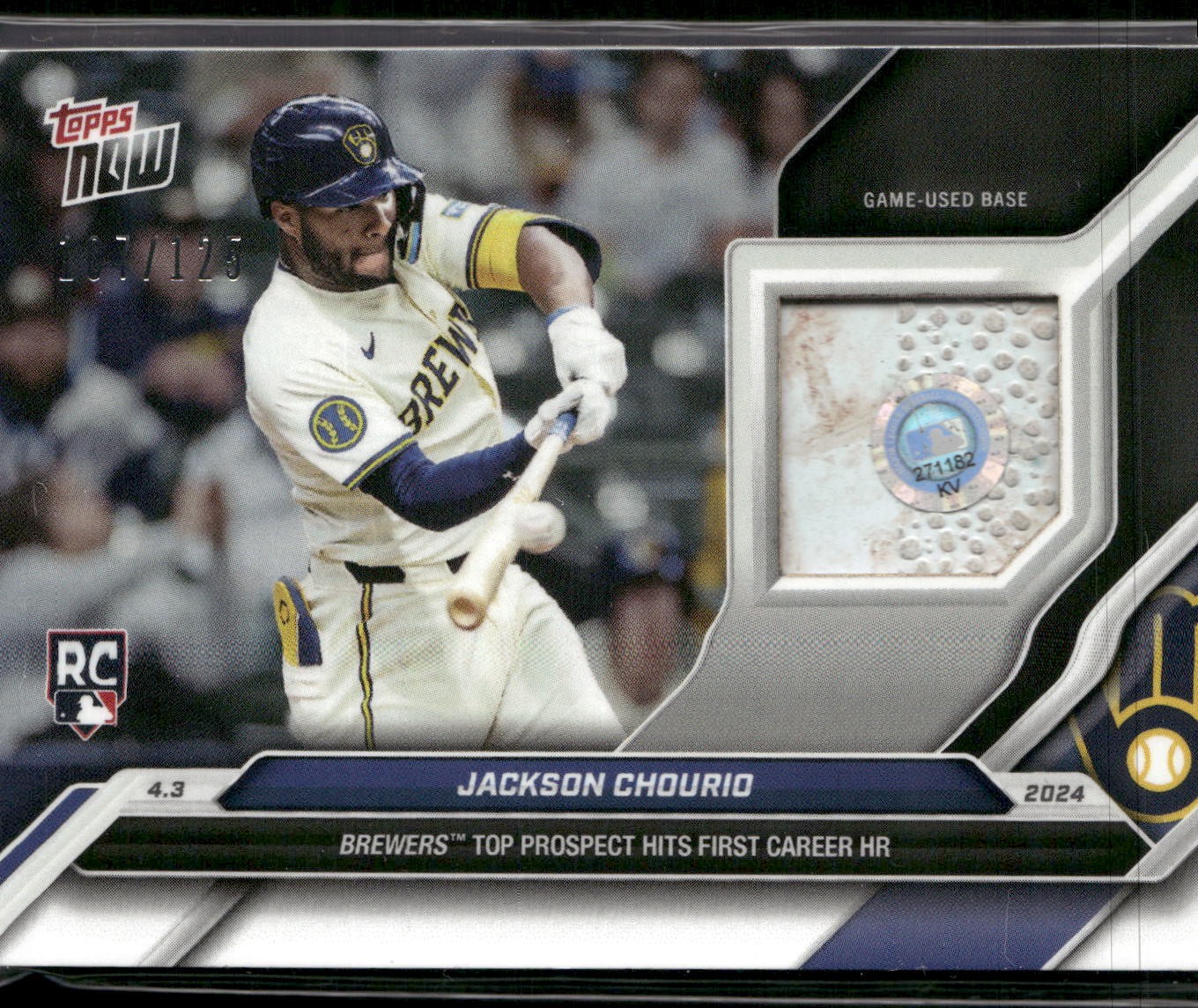 2024 Topps Now #37A Jackson Chourio Relics Full Color SN,MEM #/125
