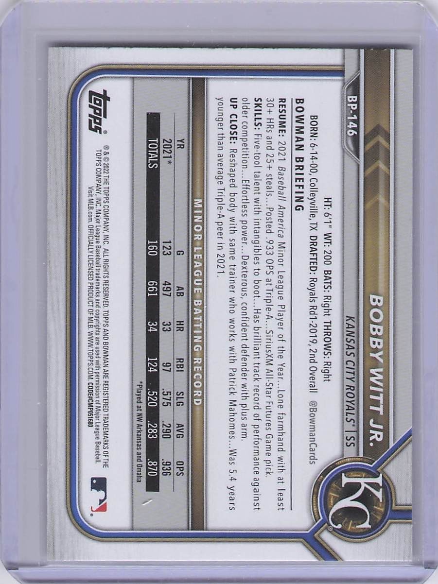 2022 Topps Bowman Prospect Bobby Witt Jr. #BP-146