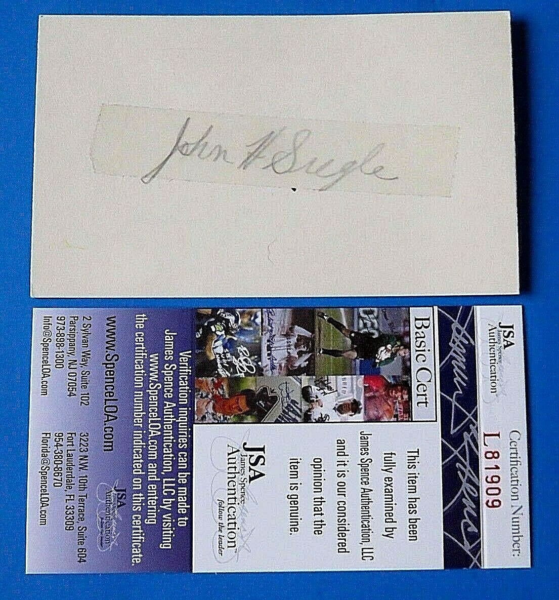 JOHN SIEGLE SIGNED 3×5 INDEX CARD ~ 1905-06 CINCINNATI REDS D. 1968 ~ JSA L81909