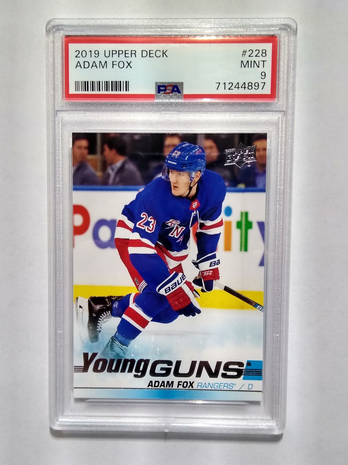 2019-2020 Upper Deck Young Guns Adam Fox rookie hockey card / PSA 9 / RC / #228