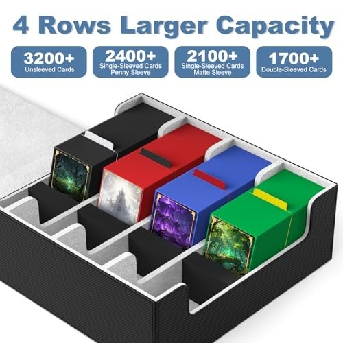 Trading Card Storage Box 4 Row Large Capacity 2400 Cards Magnetic Closure Divide