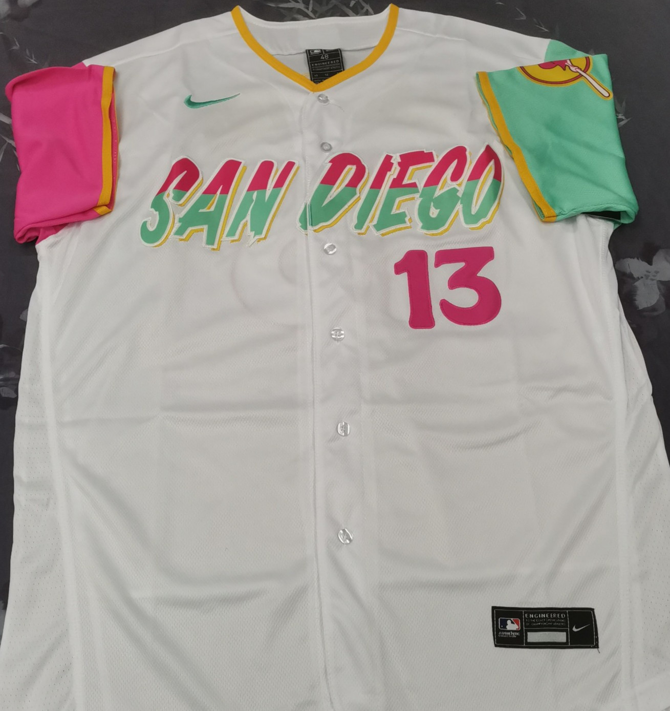 Manny Machado #13 Padres City White Flex Base Sewn Stitched Jersey.