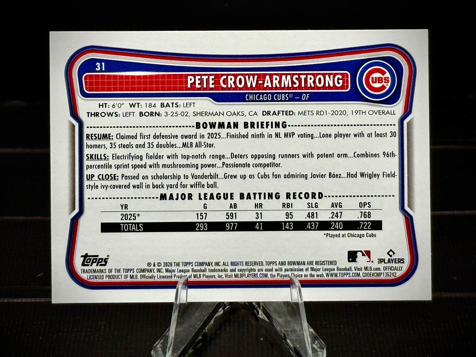 2026 Bowman – Pete Crow-Armstrong #31 – Green Pattern Foil /99