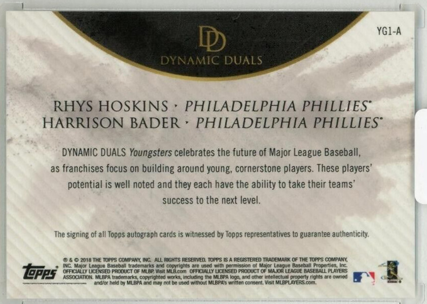 2018 Topps On Demand Dynamic Dual Rookie Autograph #YG1-A RHYS HOSKINS / HARRI